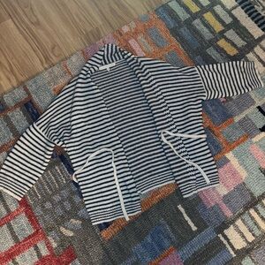 Striped Cashmere Navy and White Open Cardigan